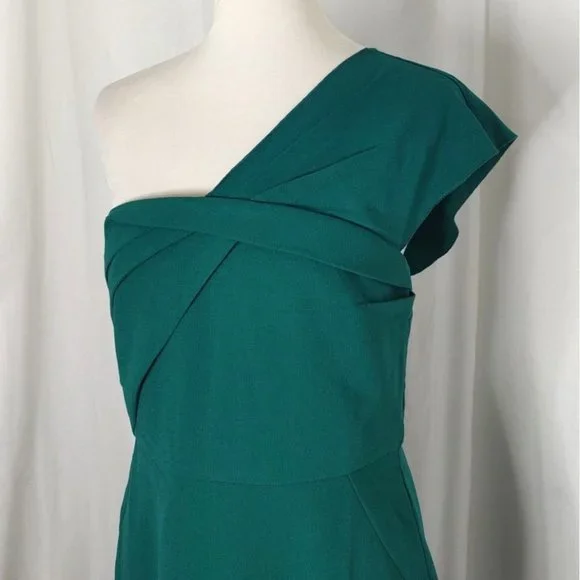Ann Taylor Dress Green 6 One Shoulder Sheath Party Holidays - Picture 9 of 13